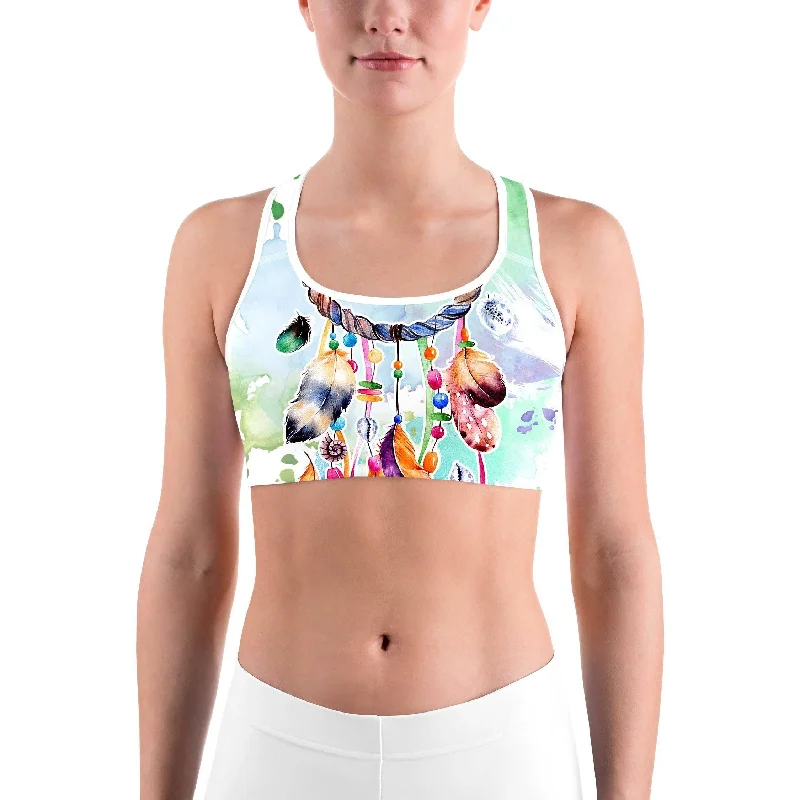Watercolor Dreamcatcher Sports bra Country