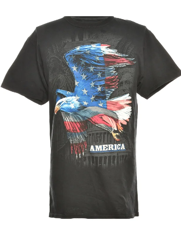 Black America Design Printed T-Shirt - L Relaxed Women's 