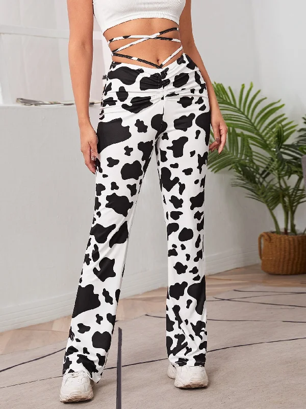 Casual Animal Tie Back Drop Waist Long Women Pants Adventure
