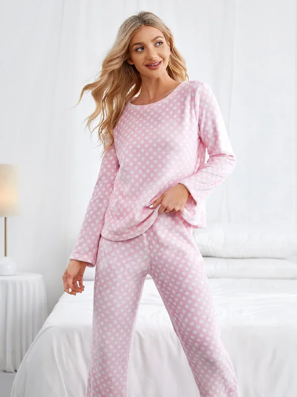 Casual Polka Dot Long Sleeve Round Neck Women Pajama Sets Cool Women's Distressed