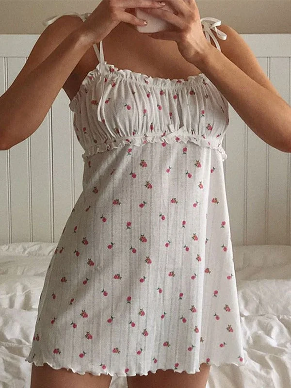 Tie Strap Graceful Floral Mini Dress Modern Women's Tech