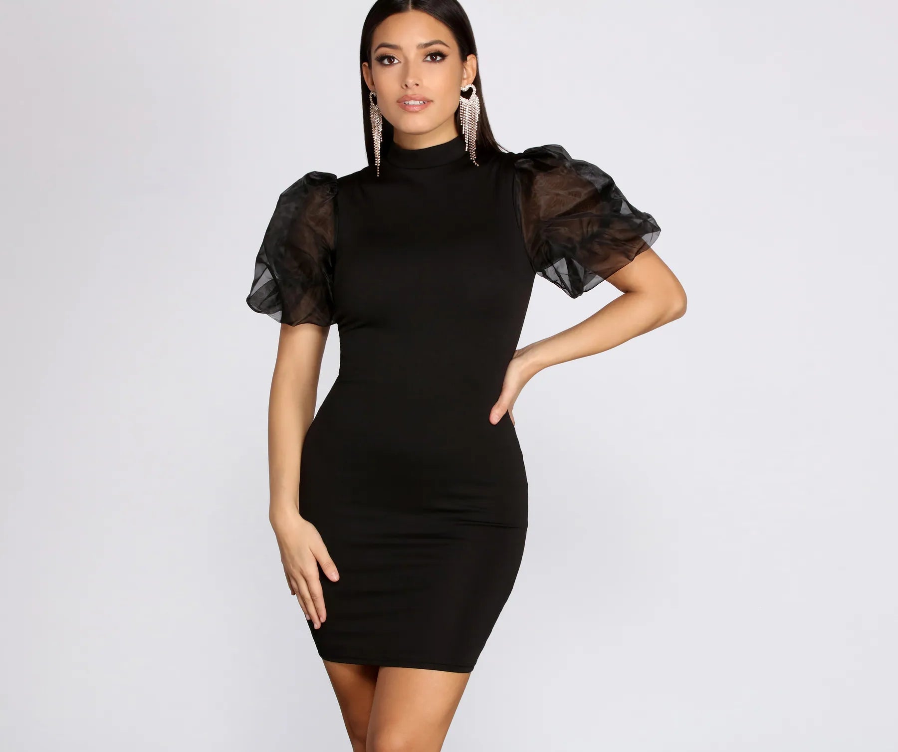 Organza Puff Sleeve Mini Dress Dynamic Women's High - energy