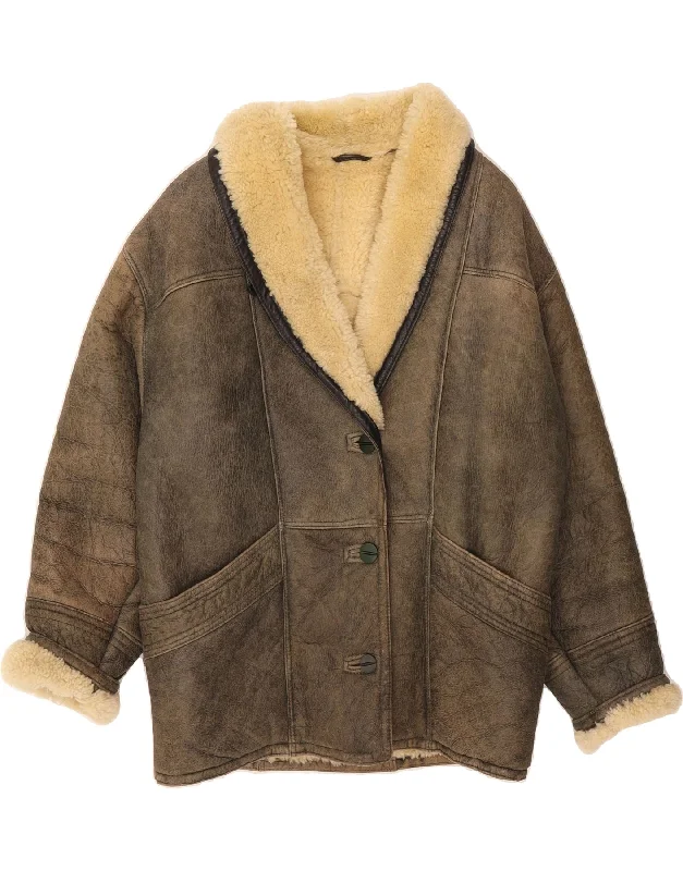 VINTAGE Womens Shearling Jacket IT 42  Medium Green Shearling Sustainable Organic