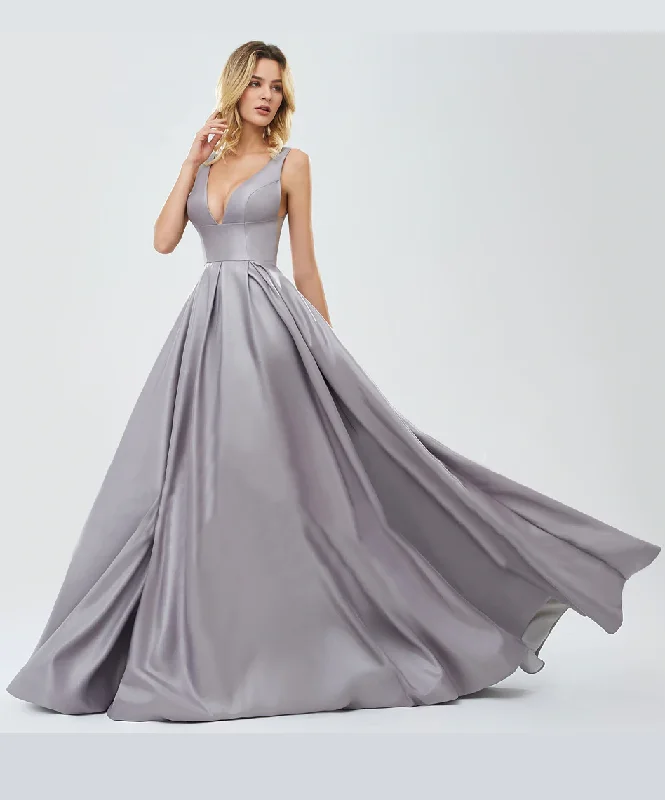 Letisha Satin Gown - Silver British Gentlewoman Style