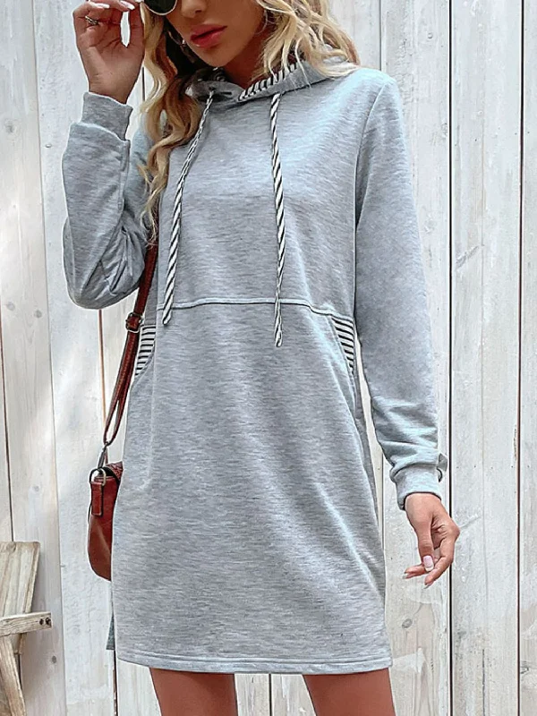Striped Drawstring Long Sleeve Hoodie Modern Women's Tech