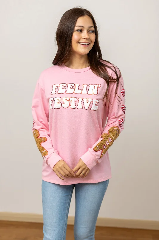 Feelin' Festive Pink Sweatshirt Rugged Women's Outdoor 