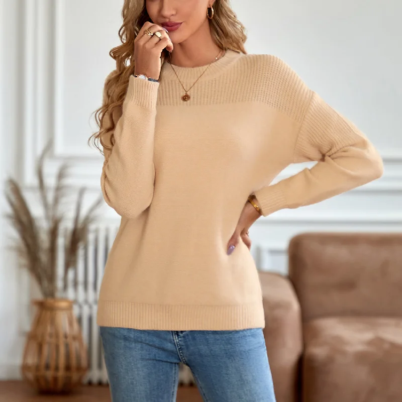 Solid Colour Loose Round Neck Long Sleeve Sweater wholesale womens tops Youthful Women's Anime - inspired Solid Colour Loose Round Neck Long Sleeve Sweater wholesale womens tops Youthful Women's Anime - inspired