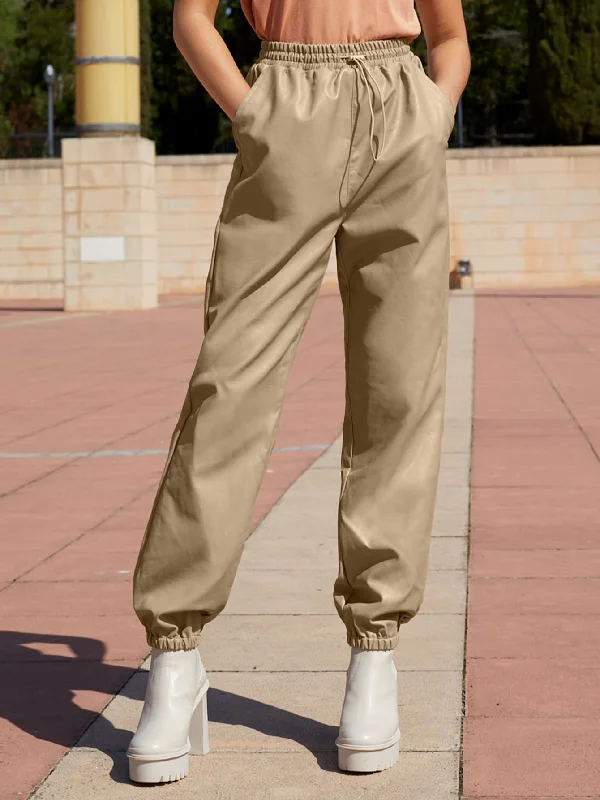 Casual Plain Pocket High Waist Long Women Pants Stylish Women's Tropical 