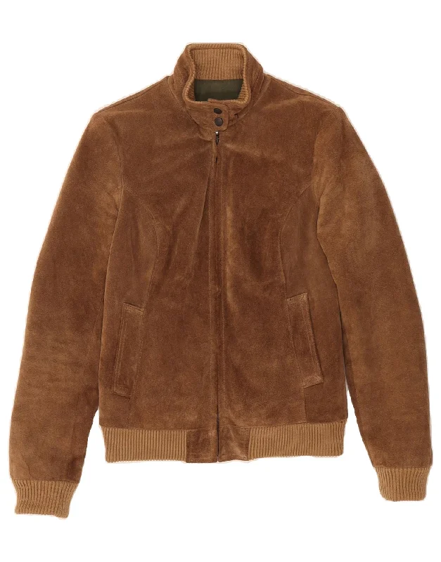 SCOUT Womens Suede Bomber Jacket UK 14 Medium Brown Leather Feminine Women's Soft 