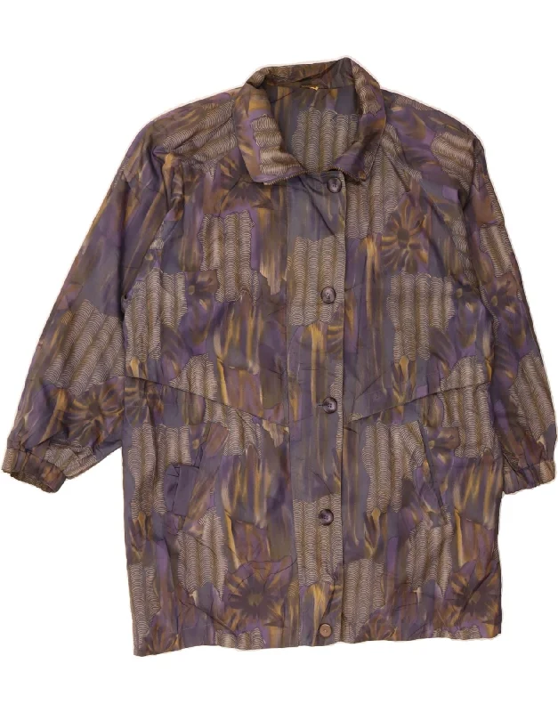 VINTAGE Womens Oversized Overcoat EU 40 Medium Purple Floral Polyester Monochromatic All - in - one VINTAGE Womens Oversized Overcoat EU 40 Medium Purple Floral Polyester Monochromatic All - in - one