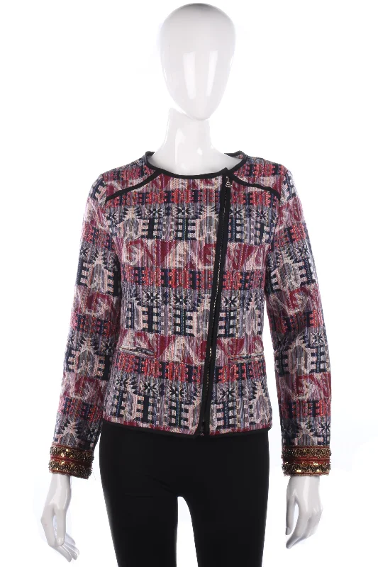 Amichi Woven Jacket Multi Coloured Aztec Style Design Size M Polished Women's Silk