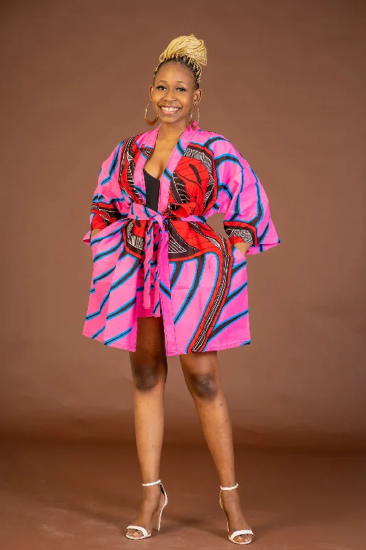 Aniebiet Ankara Short Kimono Jacket | Pink African Print