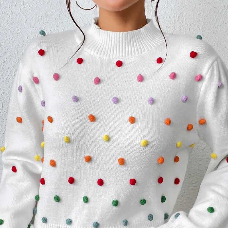 Stylish Three-Dimensional Colourful Thread Ball Knit Sweater Wholesale Womens Tops Sleek Women's Metallic Stylish Three-Dimensional Colourful Thread Ball Knit Sweater Wholesale Womens Tops Sleek Women's Metallic