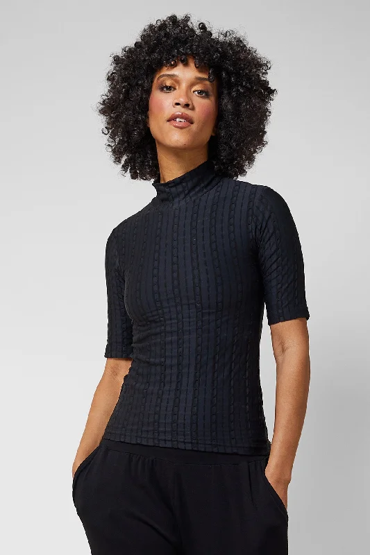 Yoga Short Sleeve Polo Top Black Cool Women's Distressed