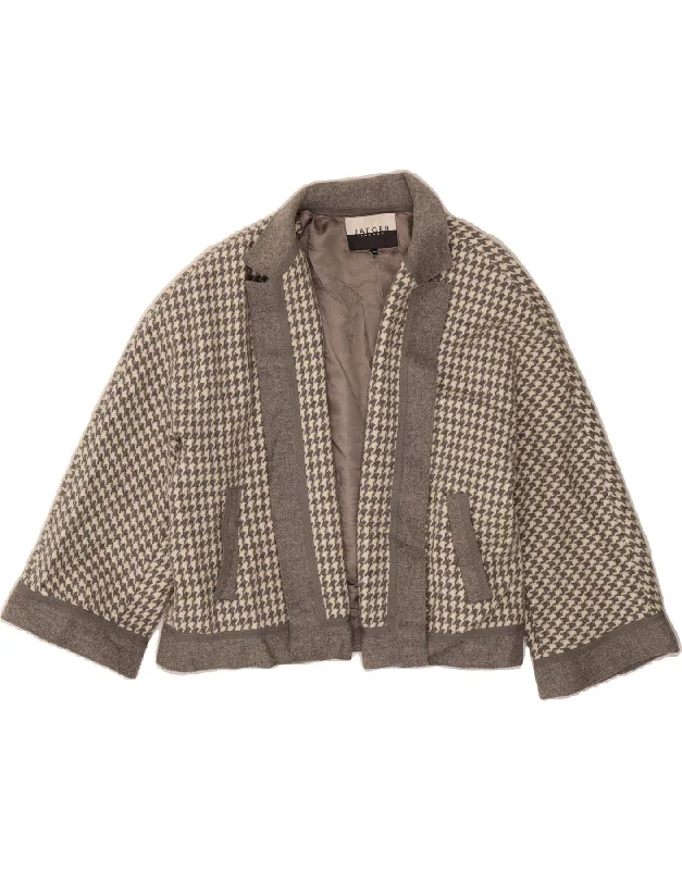JAEGER Womens 3/4 Sleeve Open Blazer Jacket UK 20 2XL Grey Houndstooth Vacation