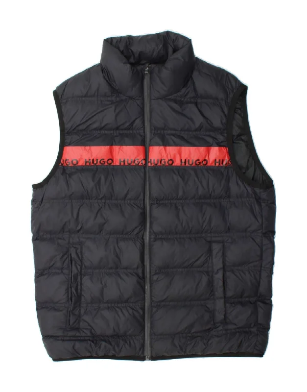 HUGO BOSS Womens Graphic Padded Gilet UK 16 Large Black Polyester performance