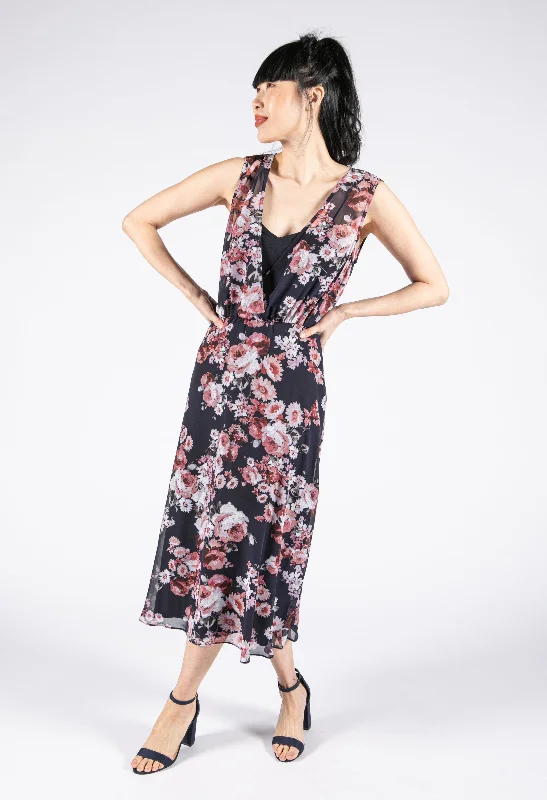 Sleeveless V Neckline Floral Dress Stylish Women's Neon