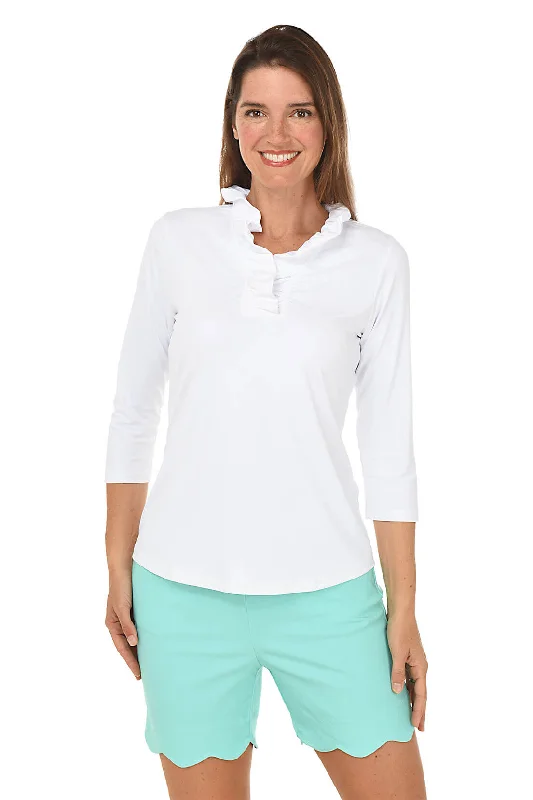 Solid Ruffle Neck UPF50+ Top Sporty Women's Tennis