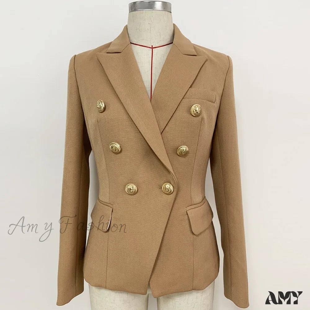 Amy Fashion - Lion Buttons Double Breasted Pique Blazer Trendy Women's 