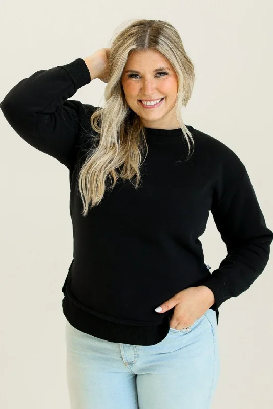 Black Fleece Sweatshirt Casual Women's Loose - fitting