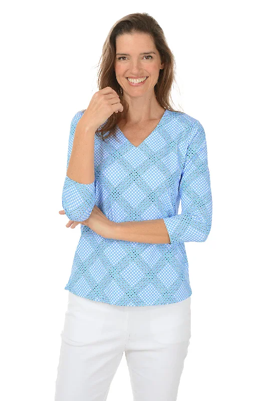 Diagonal Gingham Classic UPF50+ V-Neck Top Edgy Women's Punk