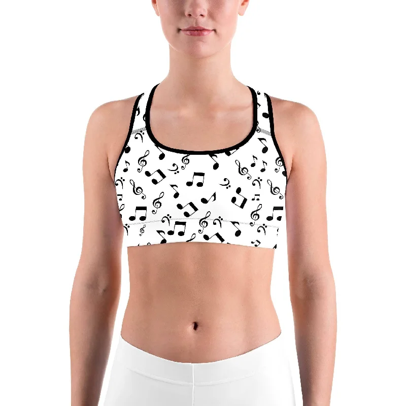 Music Notes White Sports bra Sustainable Organic