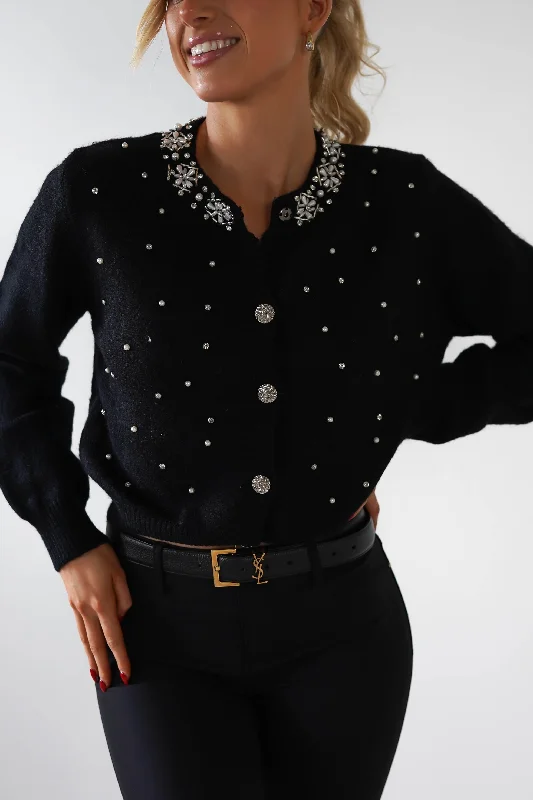 Chenna Embellished Cardigan | Black Vacation