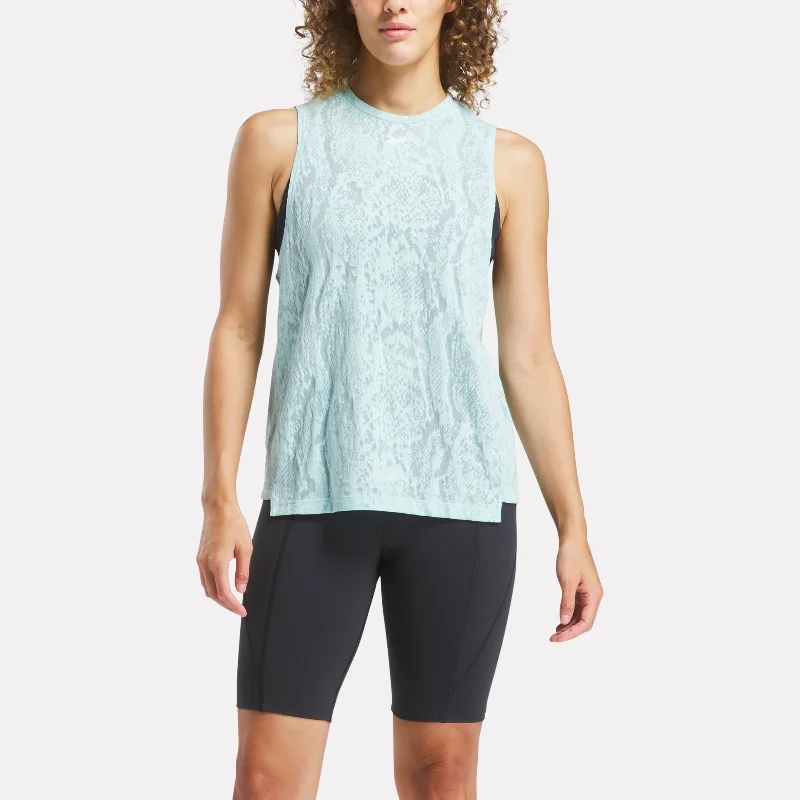 Burnout Muscle Tank Glitch Aqua Artistic Women's Hand - painted