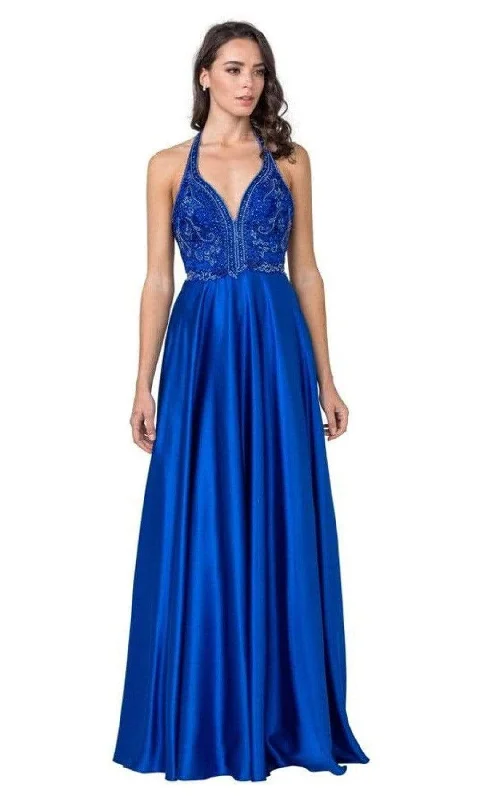 Aspeed Design - L2405 Ornate Plunging Halter Satin Dress