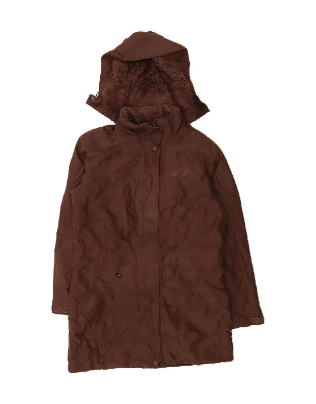 JACK WOLFSKIN Womens Hooded Parka Jacket UK 12/14 Medium Brown Polyester