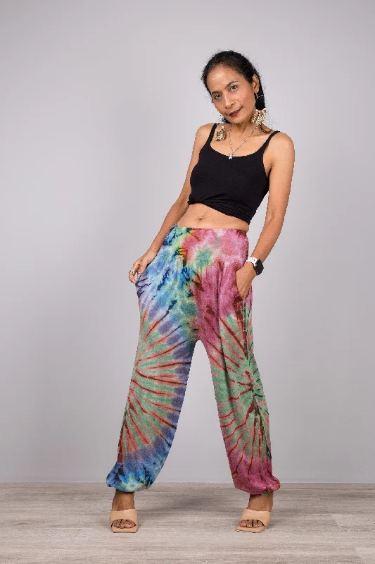 Blue Tie Dye pants Polished Women's Silk