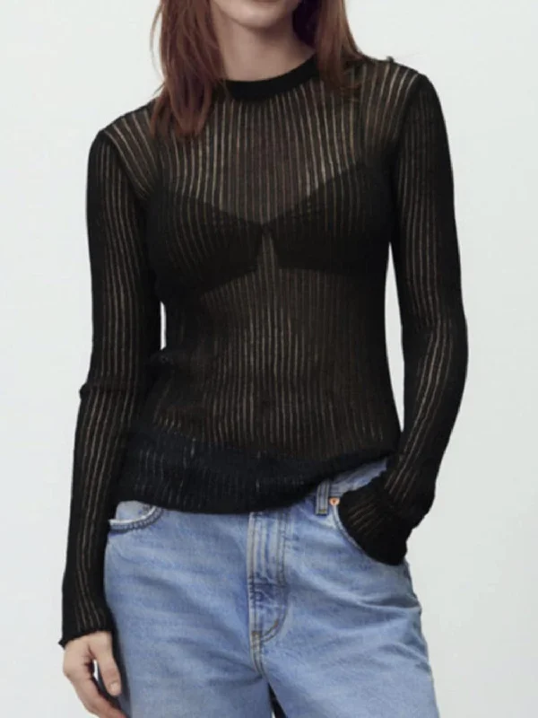 Round Neck Ribbed Knit Top garde