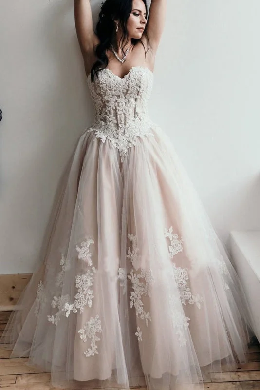 Floor Length Sweetheart Tulle Wedding with Lace Appliques Long Dress Earthy Women's Hemp - based Floor Length Sweetheart Tulle Wedding with Lace Appliques Long Dress Earthy Women's Hemp - based