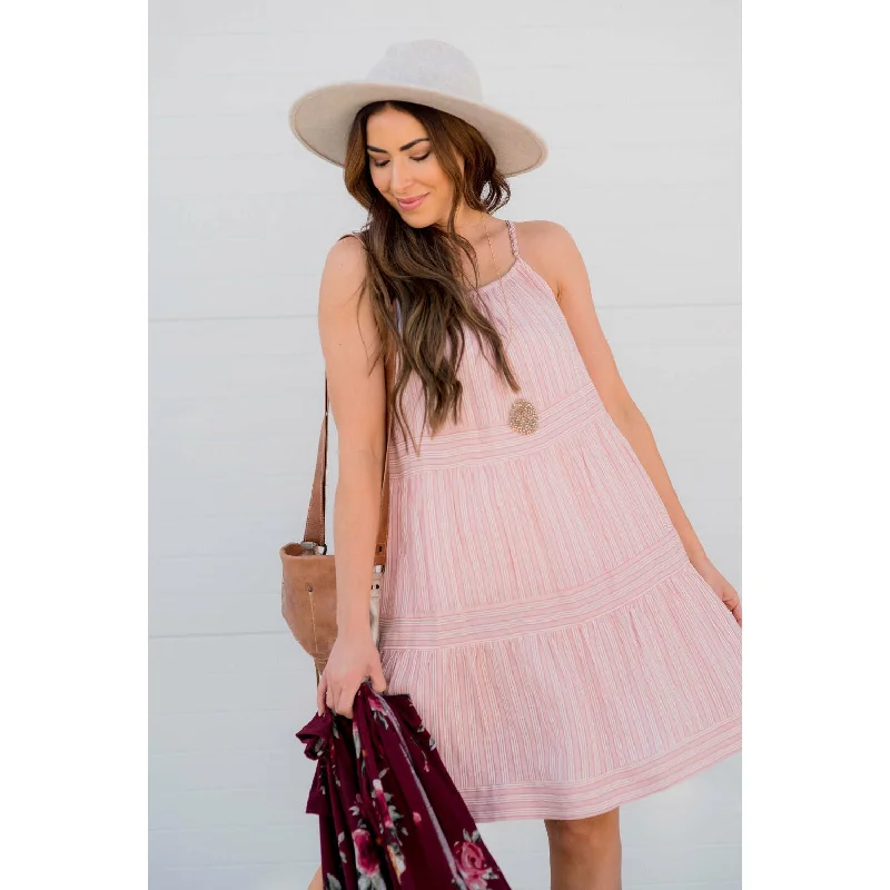 Tiered Stripe Tank Dress Sophisticated Women's Tailored