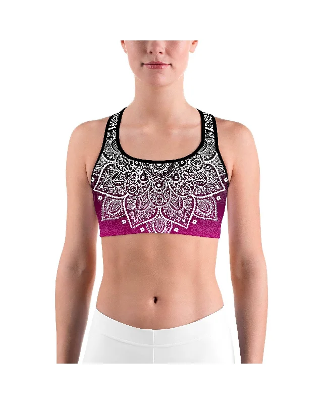 Black to Pink Mandala Sports bra Relaxed Women's 