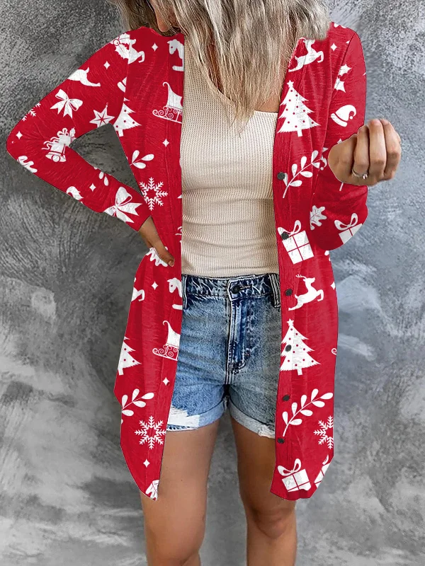 Casual Christmas Theme Printed Long Sleeve Cardigan Wholesale Womens Clothing European Casual Christmas Theme Printed Long Sleeve Cardigan Wholesale Womens Clothing European