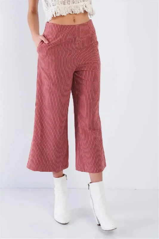 Dusty Rose Pink Cotton Pinstripe Gaucho Pants Traditional Women's Wool