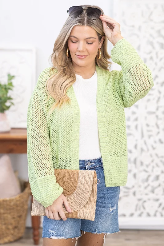 Light Green Hallow Knitted Cardigan French