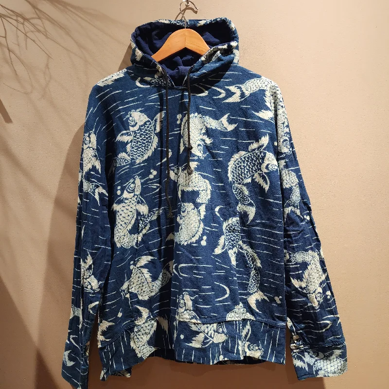 Indigo Big Koi Pullover Hoodies Modern Women's 