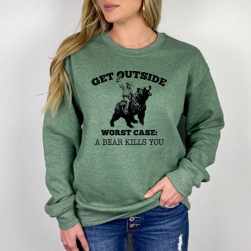 Hilarious Get Outside Bear Gildan Crewneck or Hoodie Sweatshirt *UNISEX FIT* Dynamic Women's High - energy Hilarious Get Outside Bear Gildan Crewneck or Hoodie Sweatshirt *UNISEX FIT* Dynamic Women's High - energy