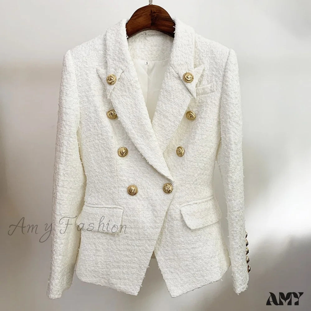 Amy Fashion - Double Breasted Lion Buttons Slim Blazer Bold Women's Statement