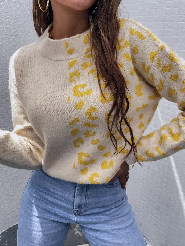 Casual Leopard Long Sleeve Stand Collar Regular Women Sweater Casual Women's Japanese Casual Leopard Long Sleeve Stand Collar Regular Women Sweater Casual Women's Japanese