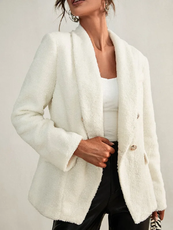 Elegant Plain Button Front Long Sleeve Shawl Collar Regular Women Blazer