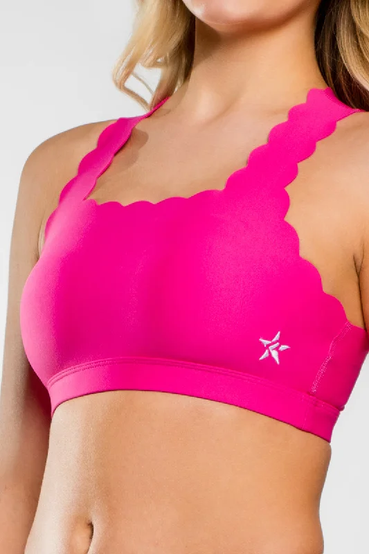 Scalloped Racerback Sports Bra in Hyper Pink