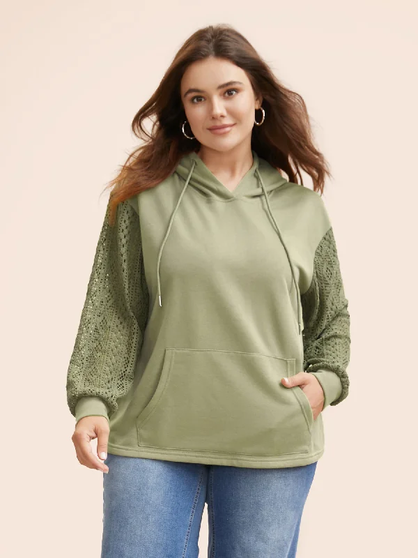 Lace Patchwork Hooded Drawstring Sweatshirt Laid - back Women's Vibe
