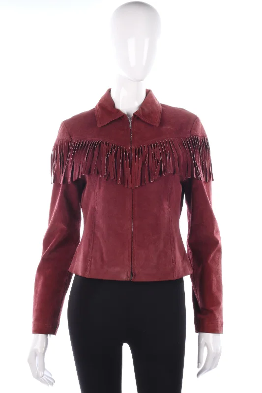 Outer Edge Suede Jacket with Finge Detail Zip Up Dusky Pink Size 12 Classic Women's Tweed Outer Edge Suede Jacket with Finge Detail Zip Up Dusky Pink Size 12 Classic Women's Tweed