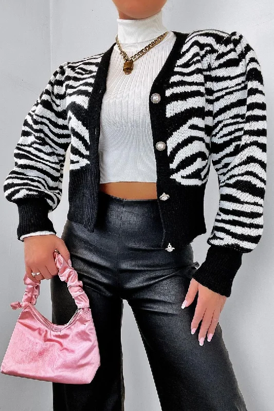 Black Zebra Print Knit Cardigan - Dazie Sophisticated Women's 
