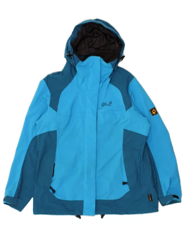 JACK WOLFSKIN Womens Hooded Rain Jacket UK 16 Large Blue Colourblock Refined Women's JACK WOLFSKIN Womens Hooded Rain Jacket UK 16 Large Blue Colourblock Refined Women's