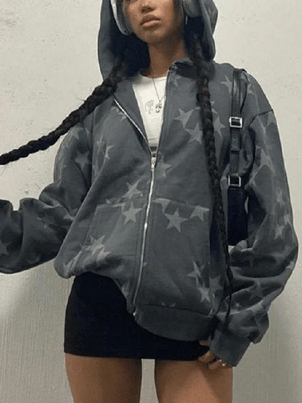 Star Print Zip Up Hoodie performance
