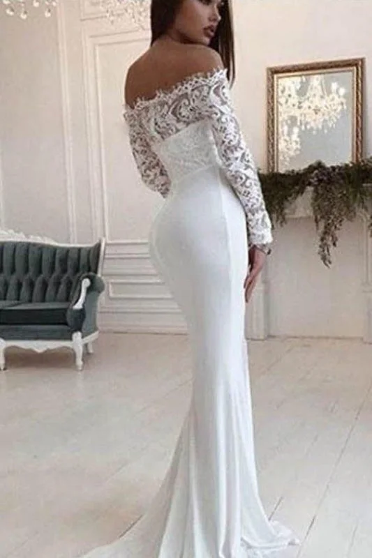Mermaid Long Sleeves Off the Shoulder Wedding Dress Feminine Women's Style 